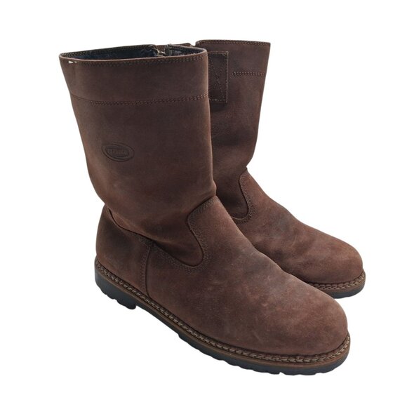 TECNICA Boots Mens Size 11 Brown Suede Shearling Lined Side Zip Winter EU 44.5 - Picture 1 of 10